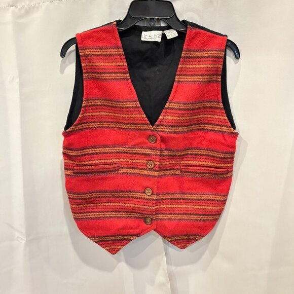 Vtg Heshy2 Womens Vest Medium Wool Blend Western Stripe Button Up Cowgirl 18941 - Picture 1 of 10